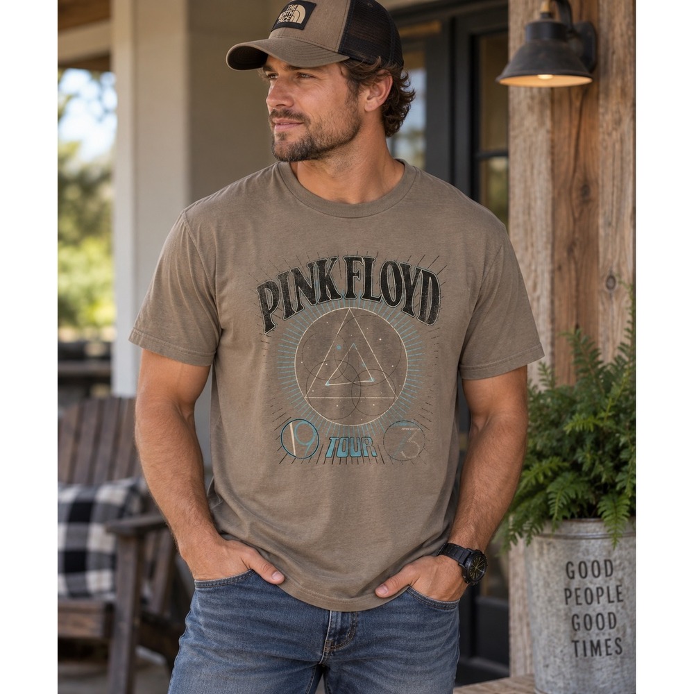 Pink Floyd Graphic T-Shirt Mens M‎ Brown 1973 Tour Cotton Blend Rock Band Tee